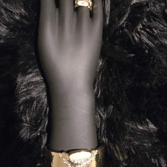 Dubai Jewelry Accessories - Elegant Gold and Silver Women's Bracelet and Ring Set